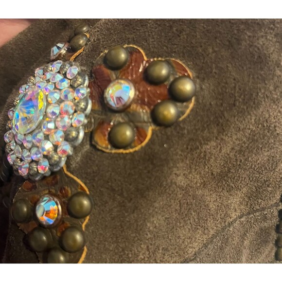 Gypsy Soule Brown Suede Boots Western Tooled Leather Swarovski Crystal Cross 10 - Picture 10 of 16